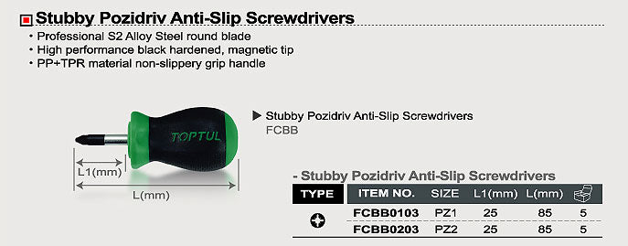 Pozidriv stubby screwdriver