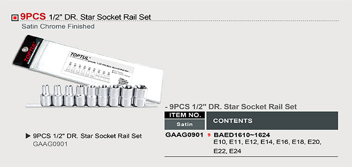 1/2" DRIVE STAR SOCKET RAIL SET (E-SOCKET)