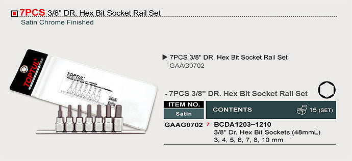 3/8" DRIVE HEX BIT SOCKET RAIL SET