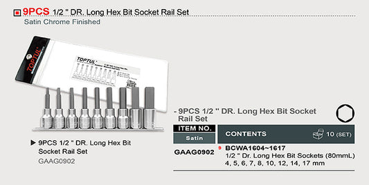 1/2" DRIVE LONG HEX BIT SOCKET RAIL SET