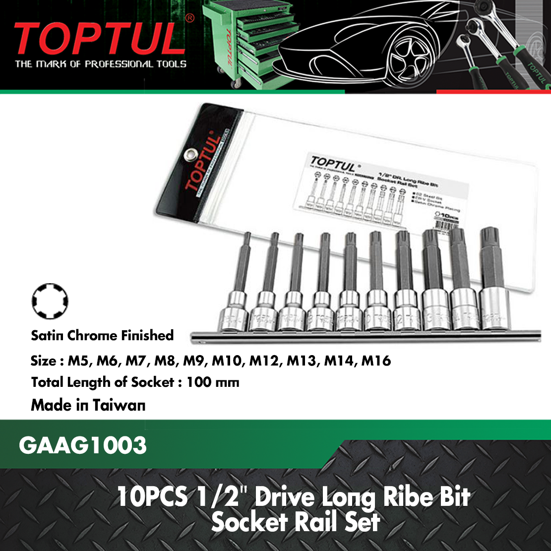 1/2" DRIVE LONG RIBE BIT SOCKET RAIL SET