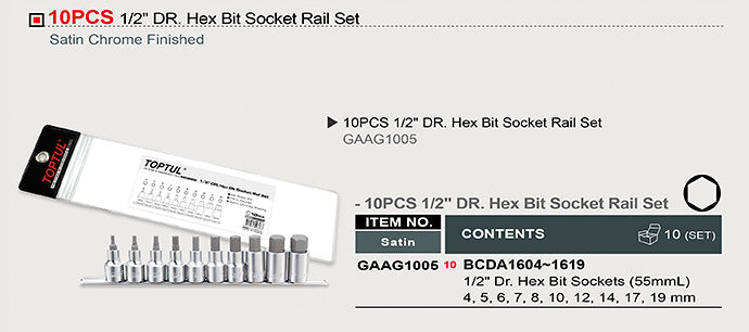 1/2" DRIVE HEX BIT SOCKET RAIL SET