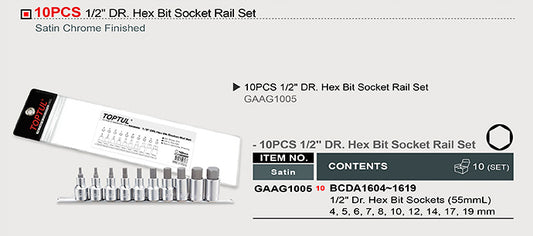 1/2" DRIVE HEX BIT SOCKET RAIL SET