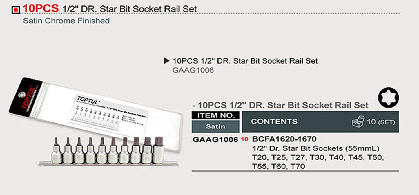 1/2" DRIVE STAR BIT SOCKET RAIL SET